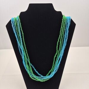 Joan‎ Rivers NWOT 25" Multi Strand Blue Green Seed Bead Necklace Beachy Coastal